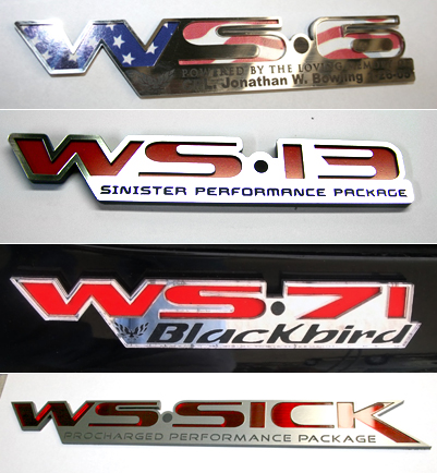 custom firebird trans am formula ws- emblems